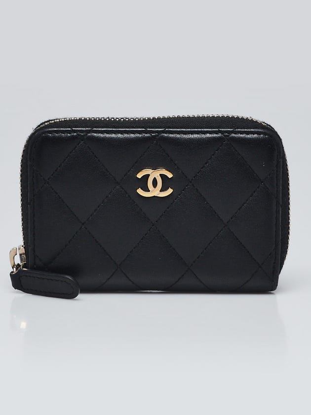 Chanel Black Quilted Lambskin Leather O-Zip Coin Purse