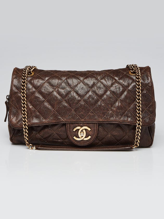 Chanel Brown Quilted Glazed Caviar Leather Large Shiva Flap Bag