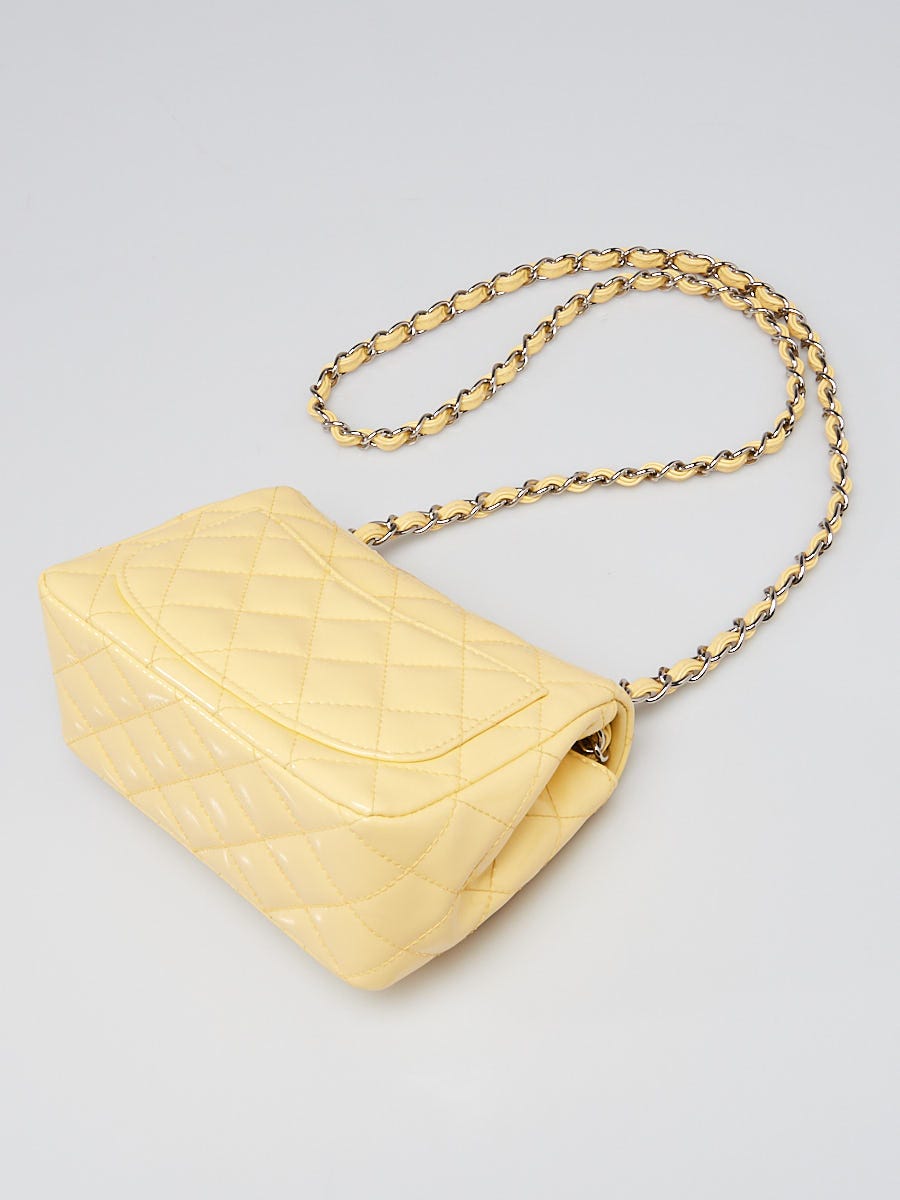 Chanel Light Yellow Quilted Patent Leather Classic Square Mini