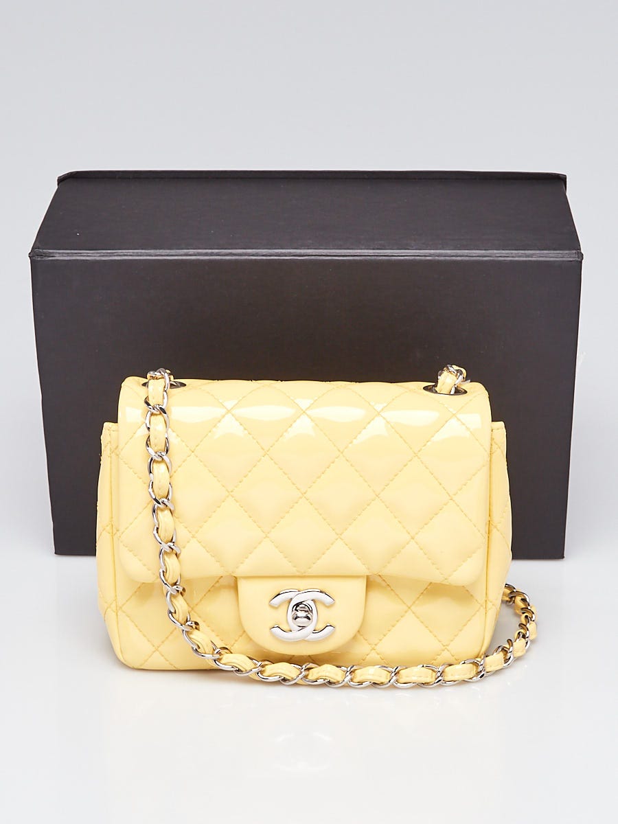 Chanel Light Yellow Quilted Patent Leather Classic Square Mini