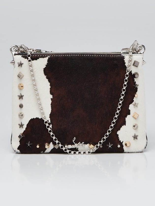 Christian Louboutin Brown/White Leather/Pony Hair Studs Triloubi Small Bag