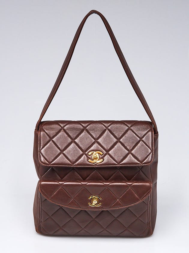 Chanel Brown Quilted Lambskin Leather CC Shoulder Bag
