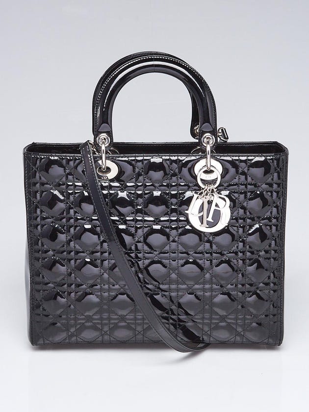Christian Dior Black Quilted Cannage Patent Leather Large Lady Dior Bag