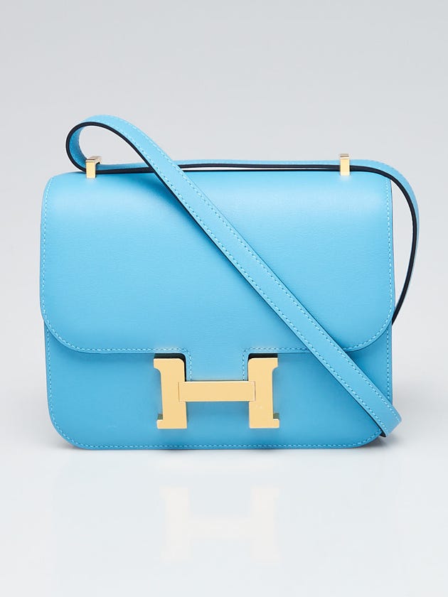 Hermes 18cm Bleu de Nord Swift Leather Gold Plated Constance Bag