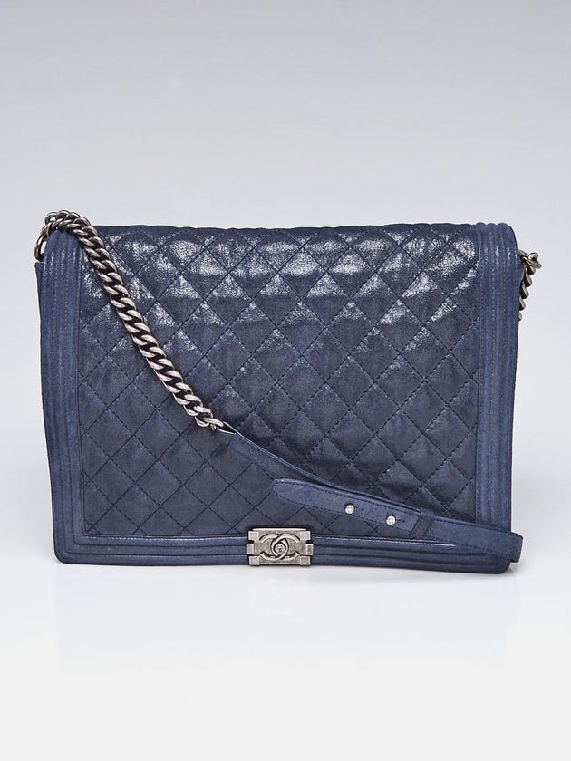 Chanel Blue Quilted Iridescent Leather Gentle XL Boy Bag