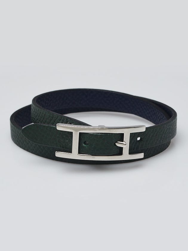 Hermes Navy Blue/Dark Green Epsom Leather Behapi Double Tour Bracelet Size S