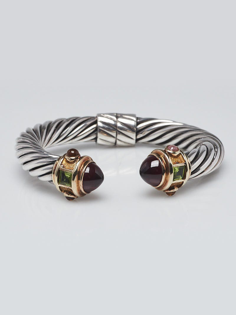 David Yurman 10mm Sterling Silver and 14k Gold Garnet Renaissance Cable Bracelet