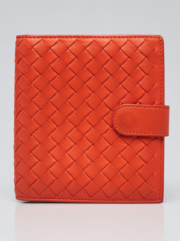 Bottega Veneta Orange Intrecciato Woven Nappa Leather Compact Wallet