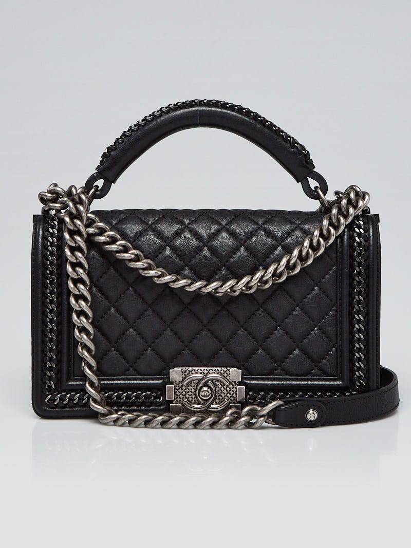 Chanel Coco Top Handle Bag Quilted Tweed with Lizard Small