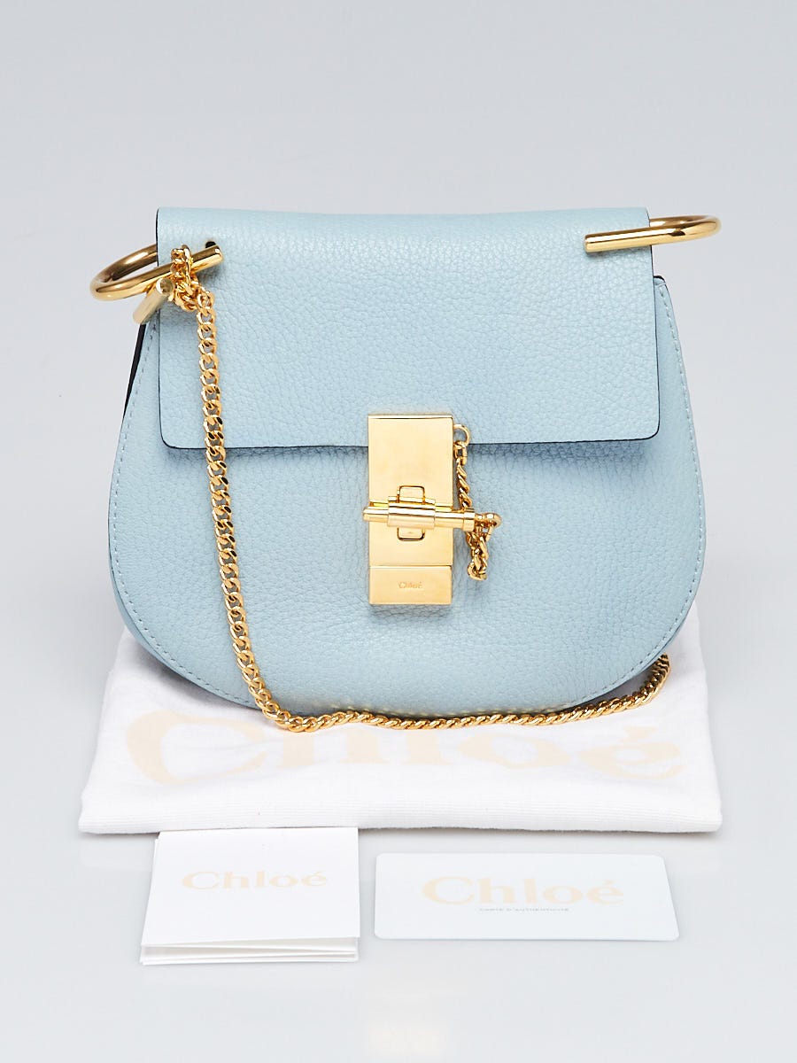Chloé 南京錠ゴールド/ライトブルー Chloe Light Blue Pebbled Leather Mini Drew Bag | Yoogi's Closet