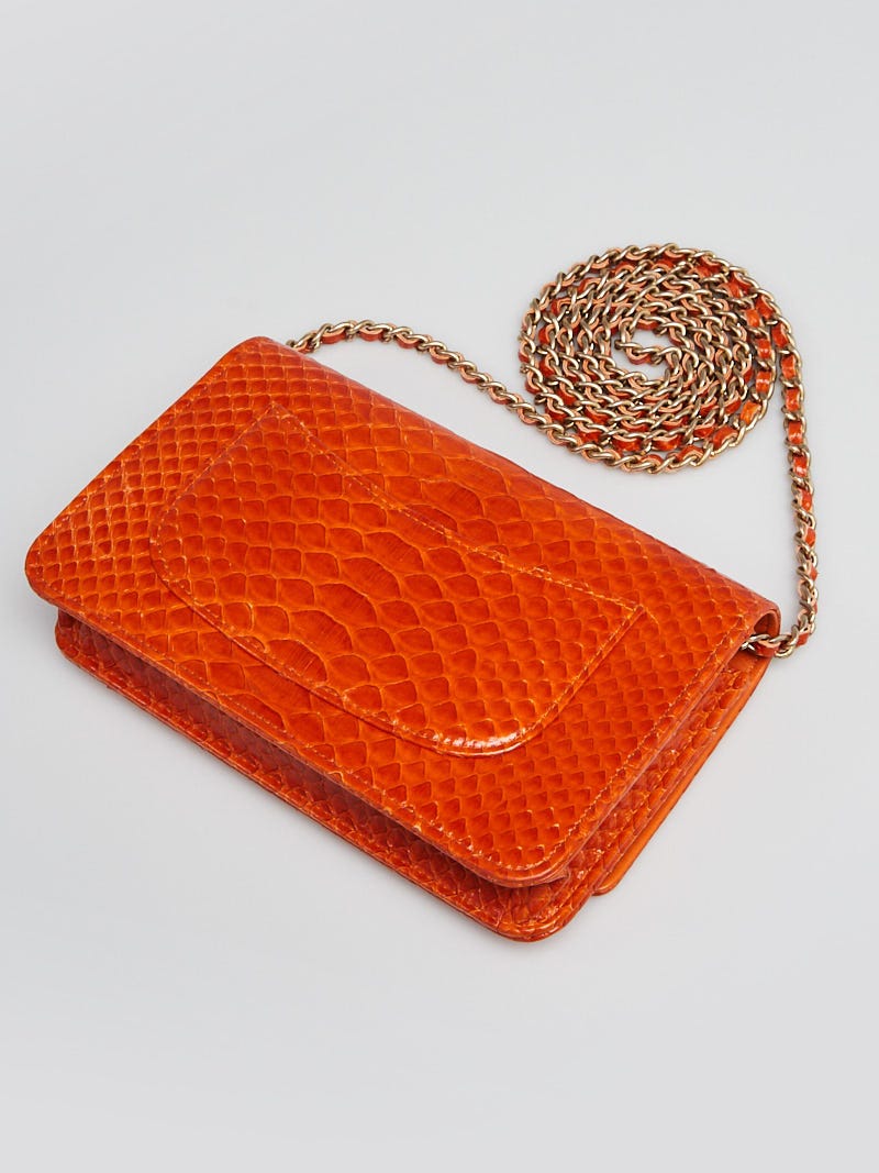 Chanel Orange Python Classic WOC Clutch Bag - Yoogi's Closet