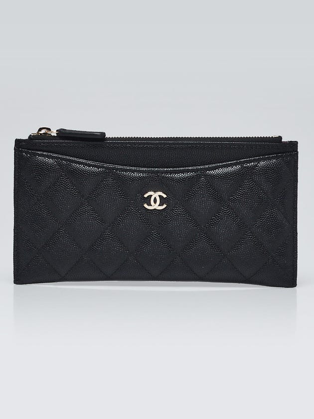 Chanel Black Quilted Caviar Leather Zip Pouch