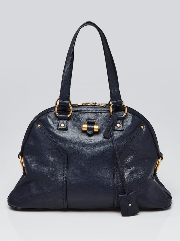 Yves Saint Laurent Navy Blue Calfskin Leather Large Muse Bag