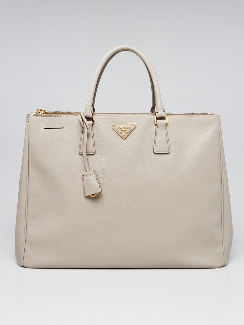 Prada Grey Saffiano Leather Double Zip Executive Tote Bag