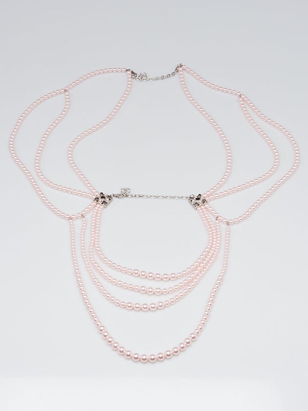 Chanel Pink Glass Pearl Multi-Strand Long Necklace