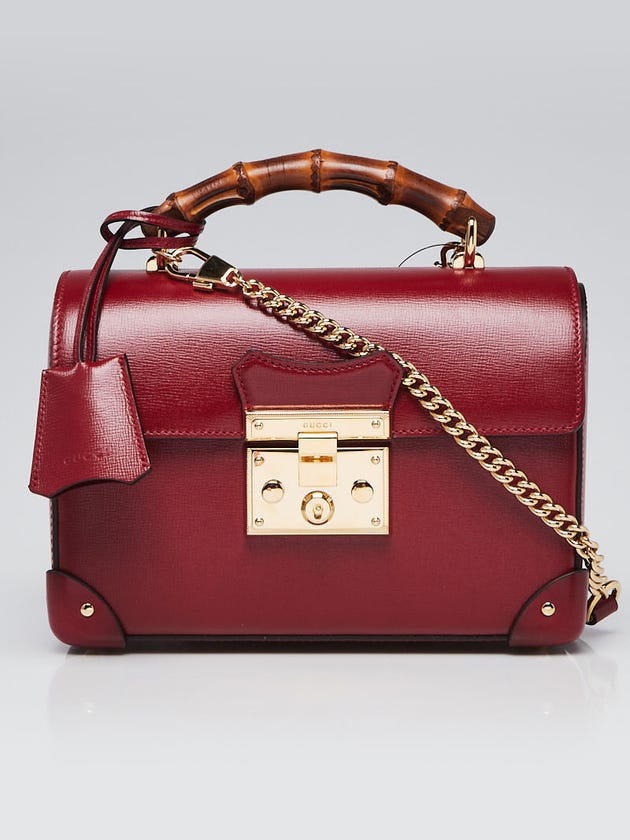 Gucci Cerise Leather Padlock Small Bamboo Shoulder Bag
