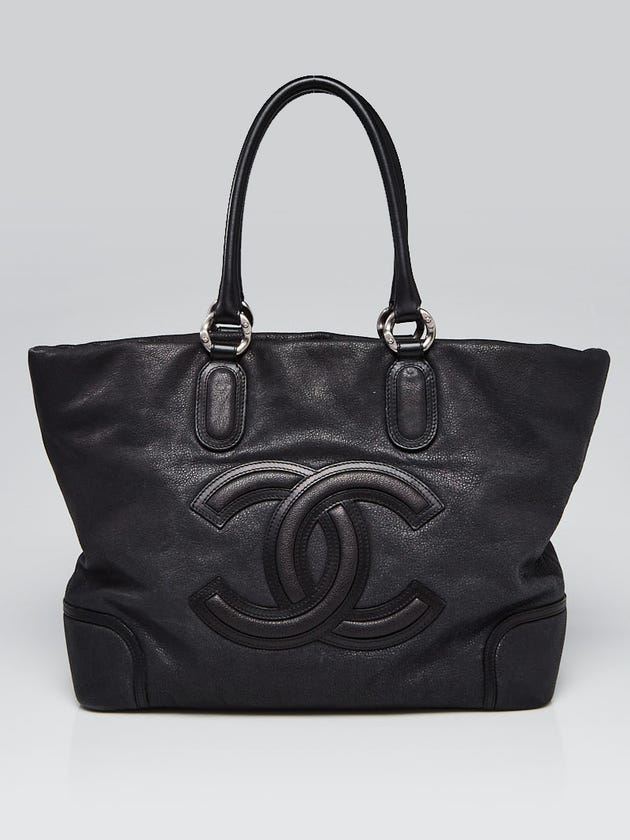 Chanel Black Distressed Caviar Leather CC Cup Tote Bag