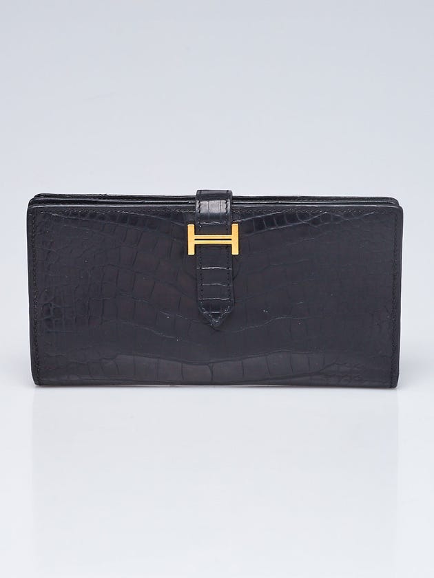 Hermes Black Matte Alligator Mississippiensis Bearn Gusset Wallet