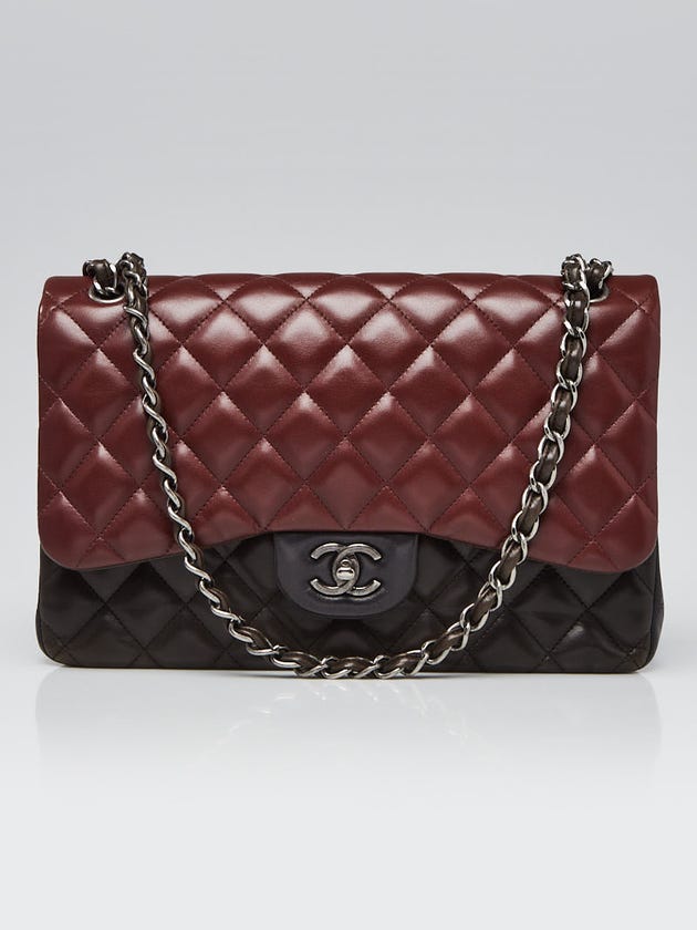 Chanel Tri-Color Quilted Lambskin Leather Paris-Edinburgh Classic Jumbo Double Flap Bag