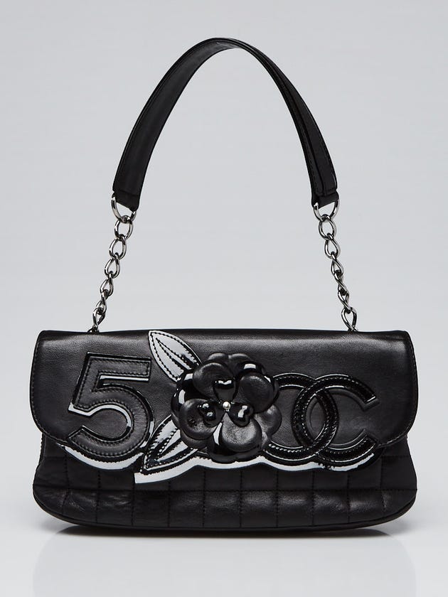 Chanel Black Quilted Lambskin Leather Camellia No. 5 Flap Shoulder Bag