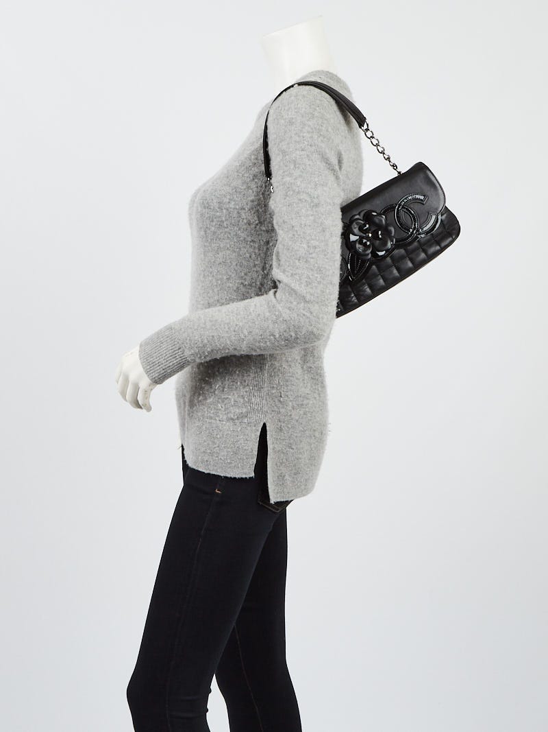 Chanel Black Quilted Lambskin Leather Camellia No. 5 Flap Chanel Black Quilted Lambskin Leather Camellia No. 5 Flap
