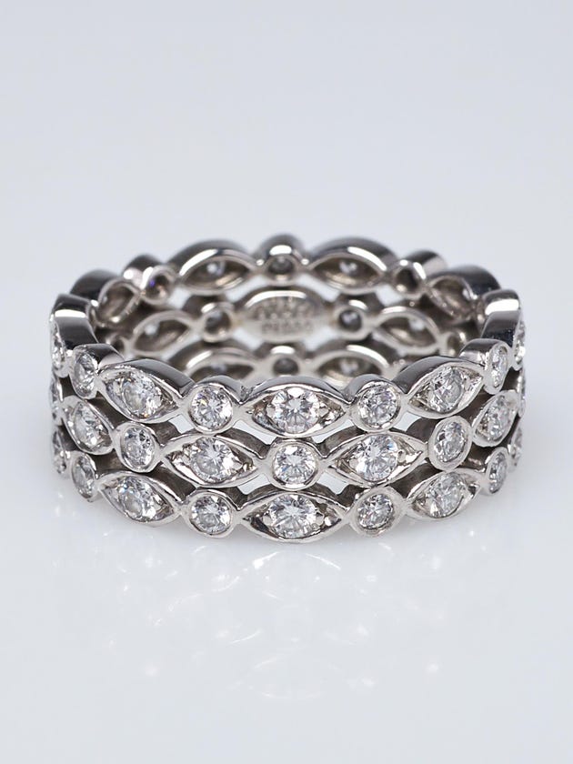 Tiffany & Co. Platinum and Diamond Three Row Jazz Ring Size 7.5