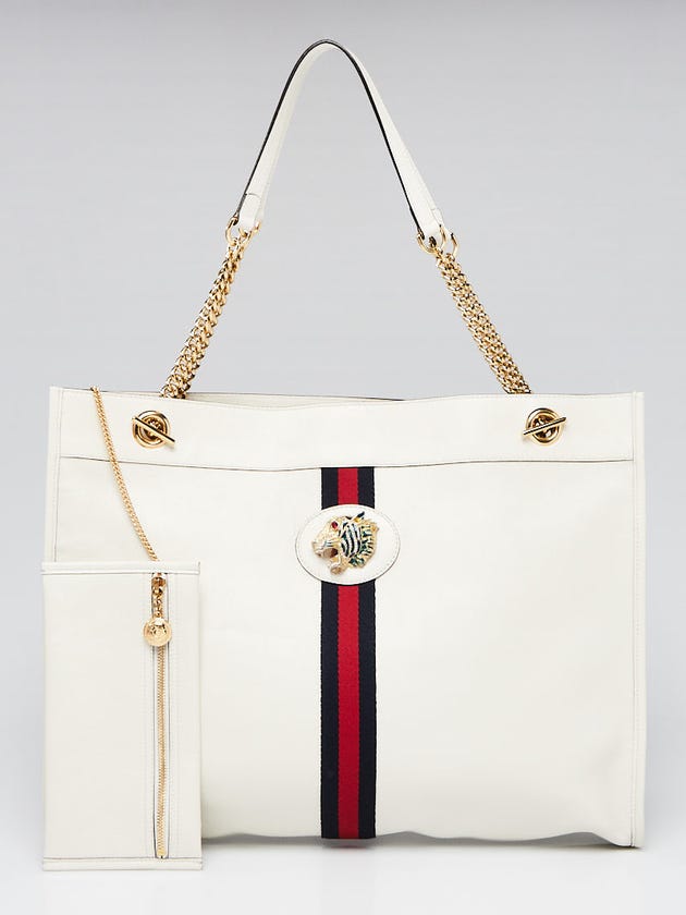 Gucci White Leather Large Rajah Tote Bag