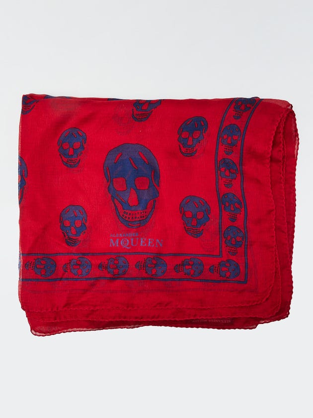 Alexander McQueen Red/Blue Silk Chiffon Classic Skull Scarf
