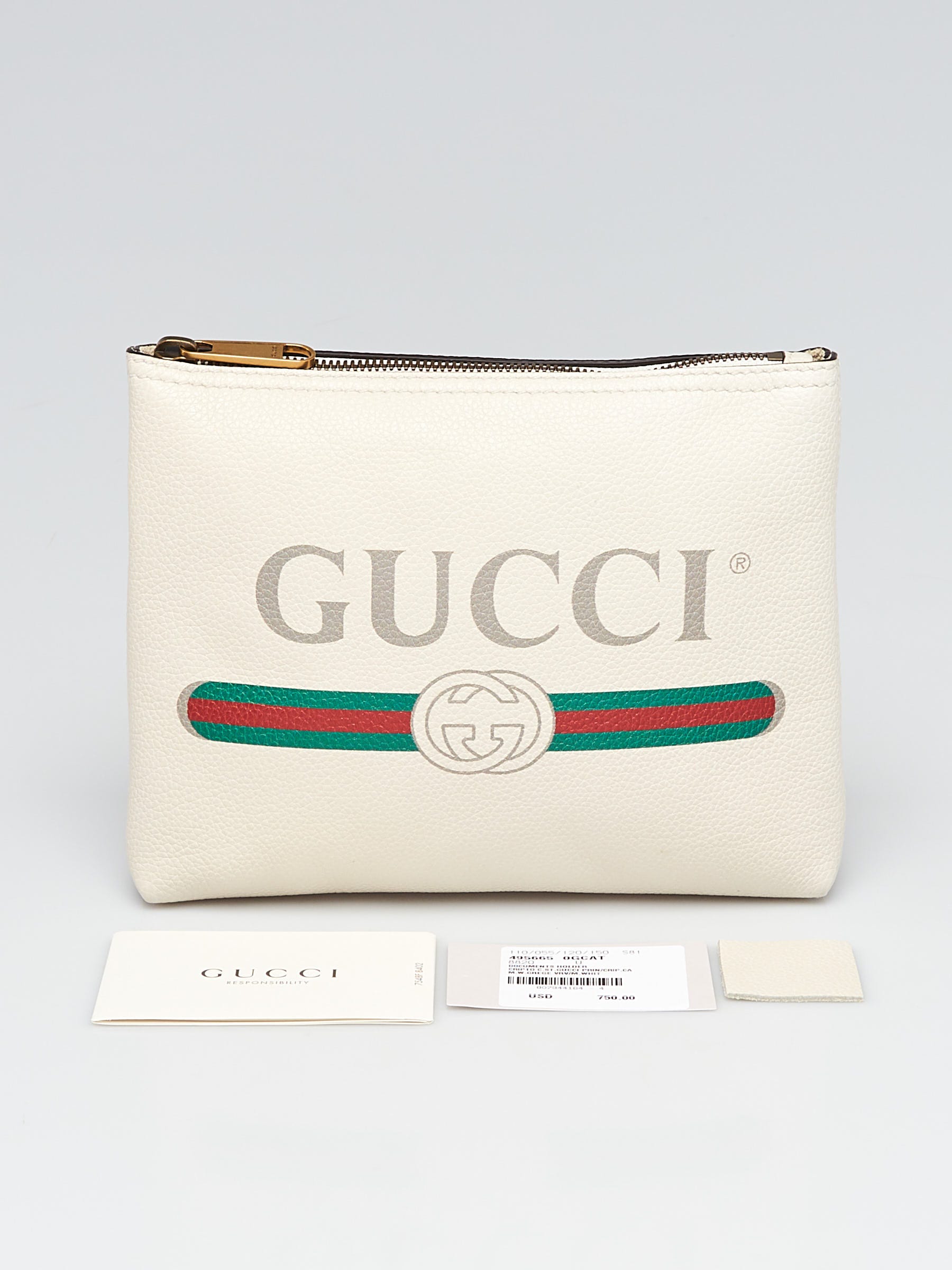 Gucci White Leather Logo Portfolio Pouch Bag | Yoogi's Closet
