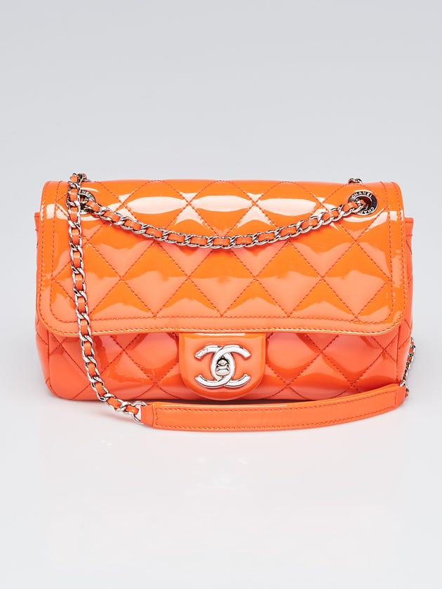 Chanel Orange Quilted Patent Leather Coco Shine Small Flap Bag