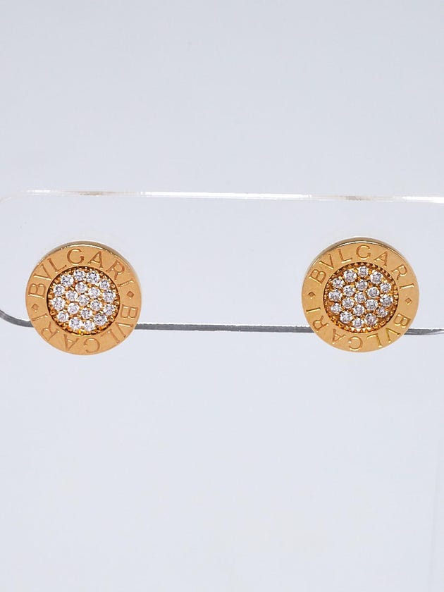 Bvlgari 18k Yellow Gold and Pave Diamond Round Stud Earrings
