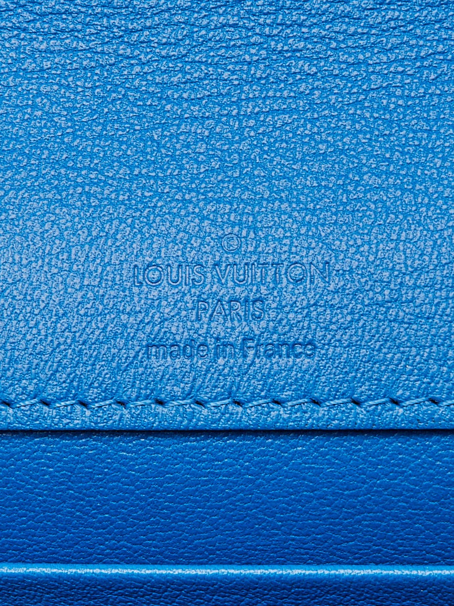 Louis Vuitton metal logo, blue metal background, artwork, Louis