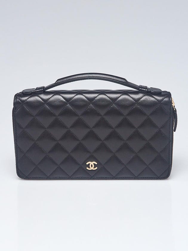 Chanel Black Quilted Lambskin Leather Zip Around Organizer Wallet