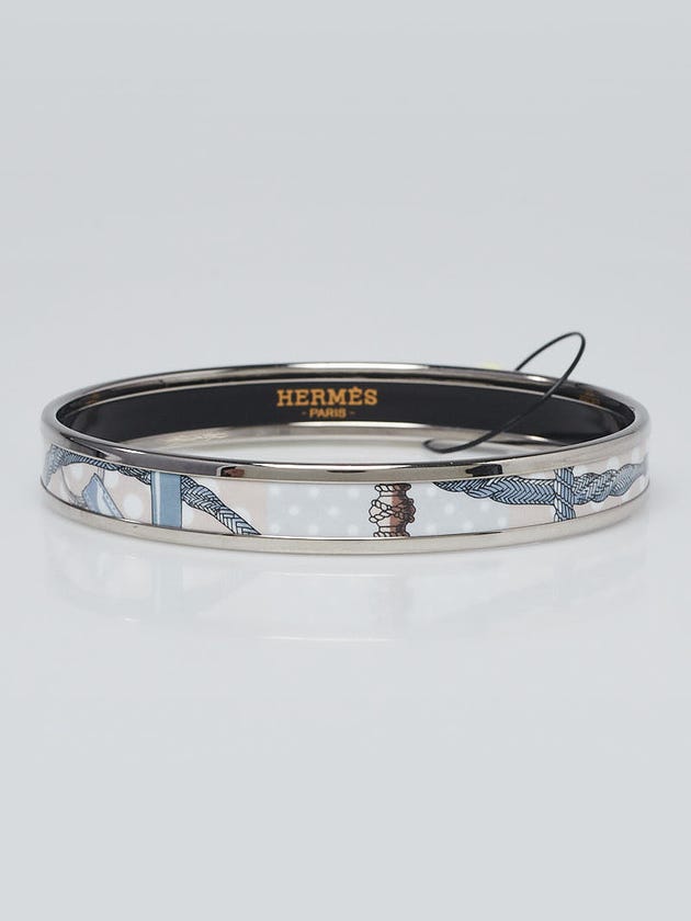 Hermes Incolore Fin Clic Clac A Pois Enamel Printed Palladium Plated Narrow Bangle Bracelet Size 65