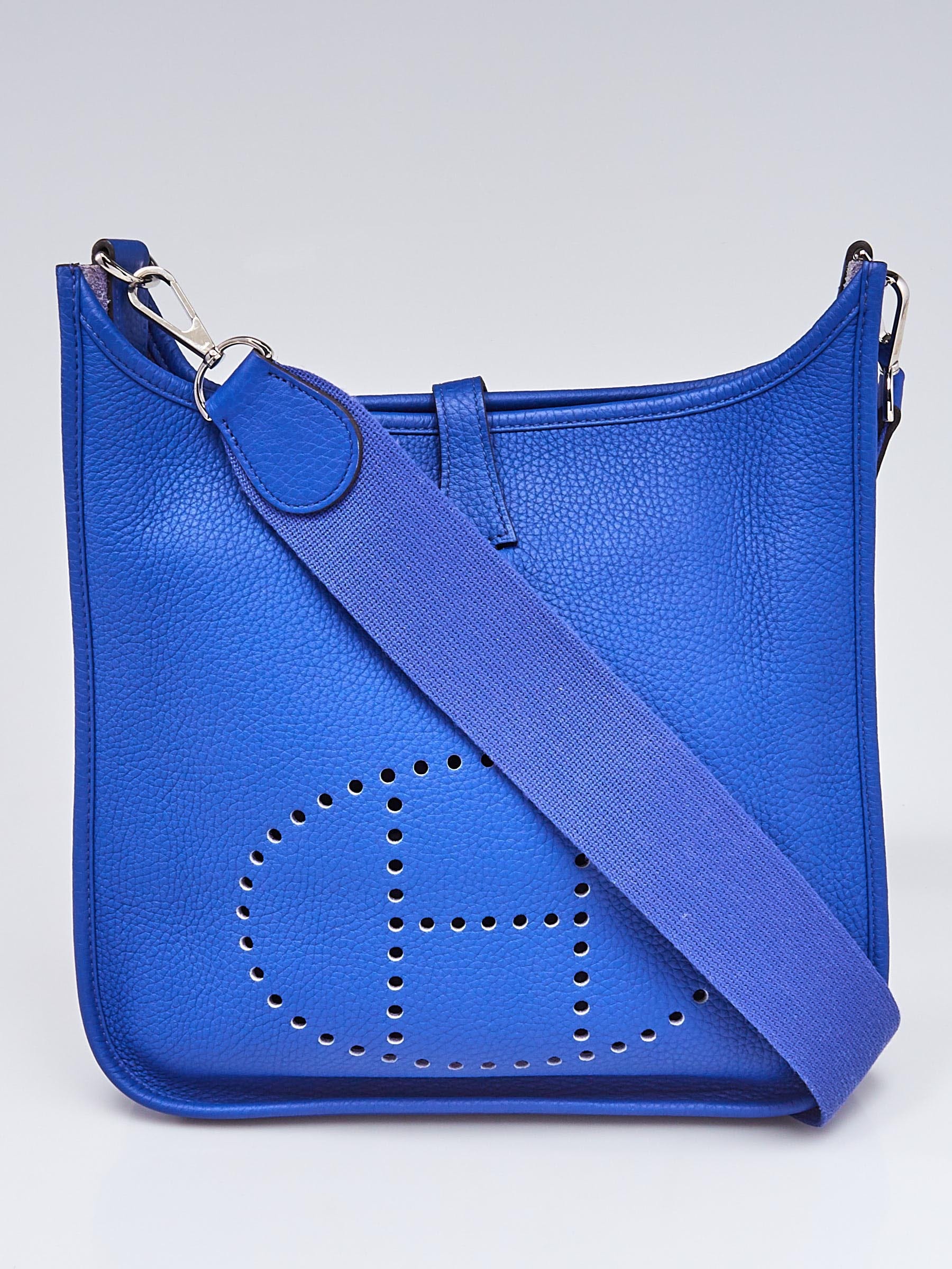 Hermes Bleu Electric Clemence Leather Evelyne PM I Bag - Yoogi's