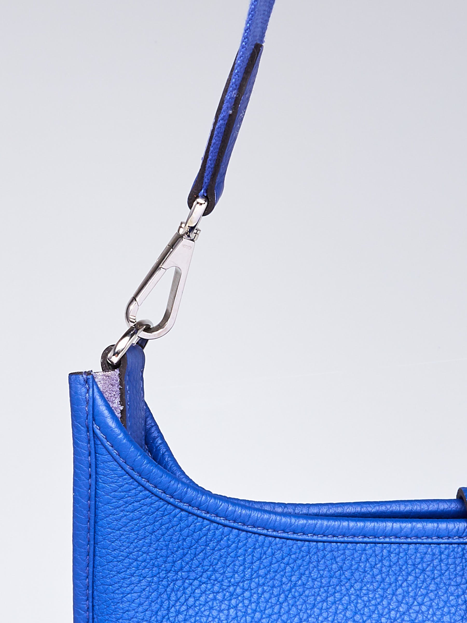 Hermes Blue Hydra Clemence Leather Evelyne PM III Bag - Yoogi's Closet