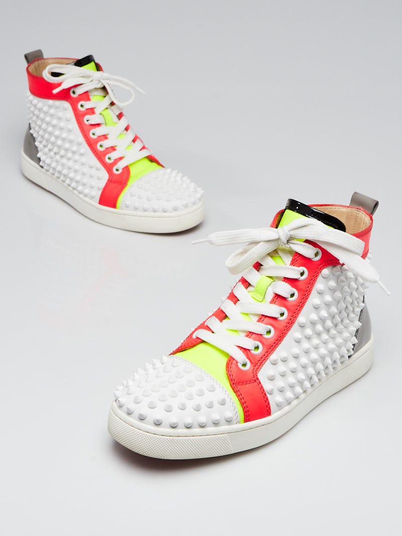 onregelmatig Zuidelijk token Christian Louboutin Fluo White Leather Spikes Louis High-Top Sneakers Size  6.5/37 - Yoogi's Closet