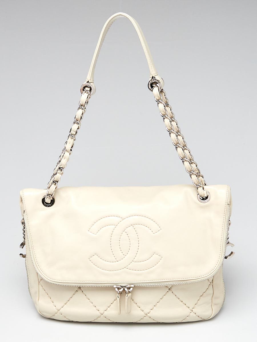 Chanel White Quilted Caviar Leather Zip Expandable Shoulder Bag - Yoogi's  Closet