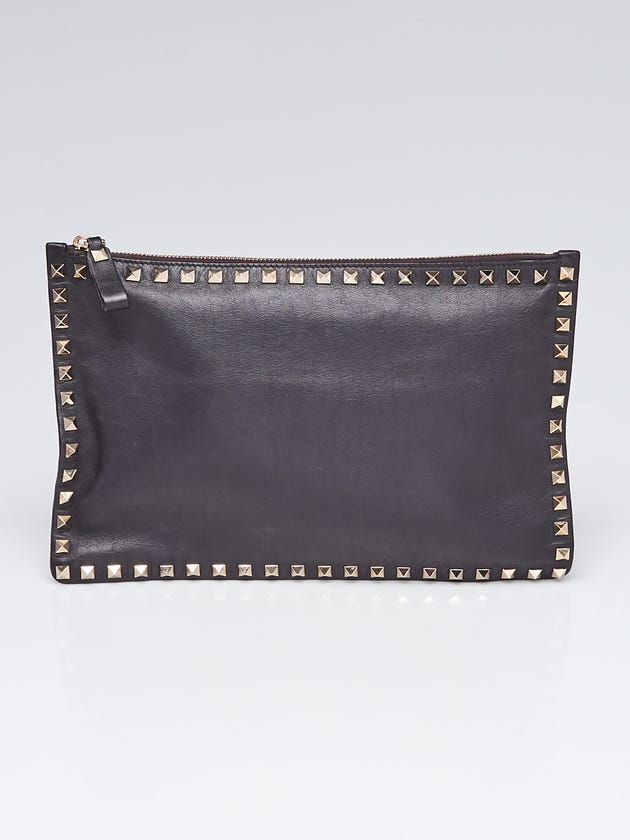 Valentino Black Smooth Leather Rockstud Small Clutch Bag