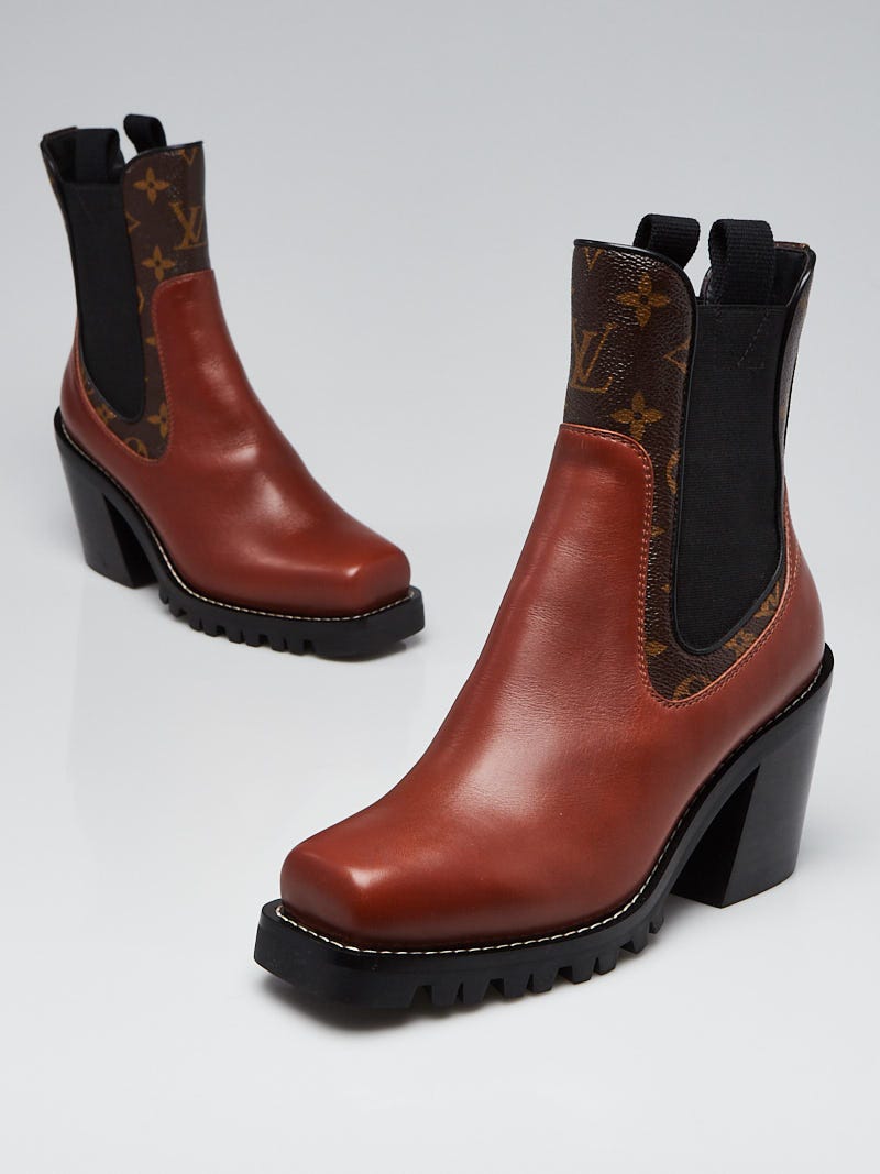 Louis Vuitton Cognac Leather and Monogram Canvas Limitless Ankle Boots Size  6.5/37 - Yoogi's Closet