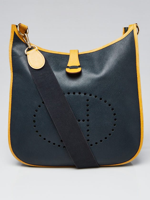 Hermes Bi-Color Vert Fonce/Soleil Courchevel Leather Gold Plated Evelyne GM I Bag