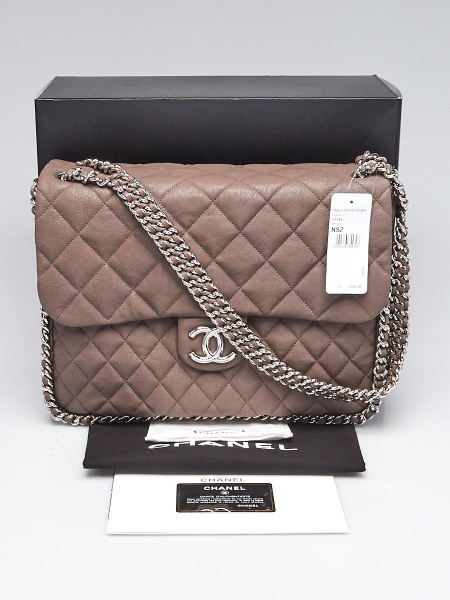 Chanel Taupe Quilted Washed Lambskin Leather Chain Around Maxi