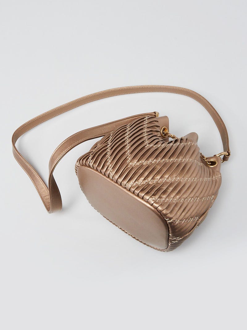Chanel Gold Lambskin Leather Coco Pleats Small Drawstring Bucket