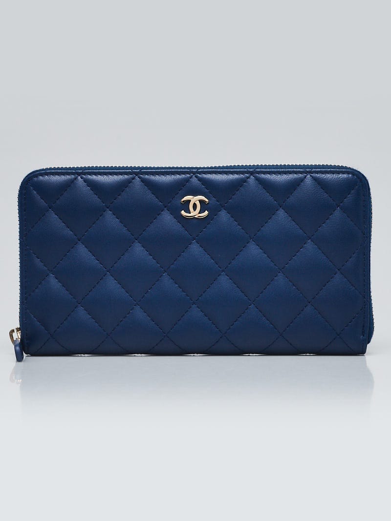 Chanel Dark Blue Quilted Lambskin Leather L Gusset Zip Wallet