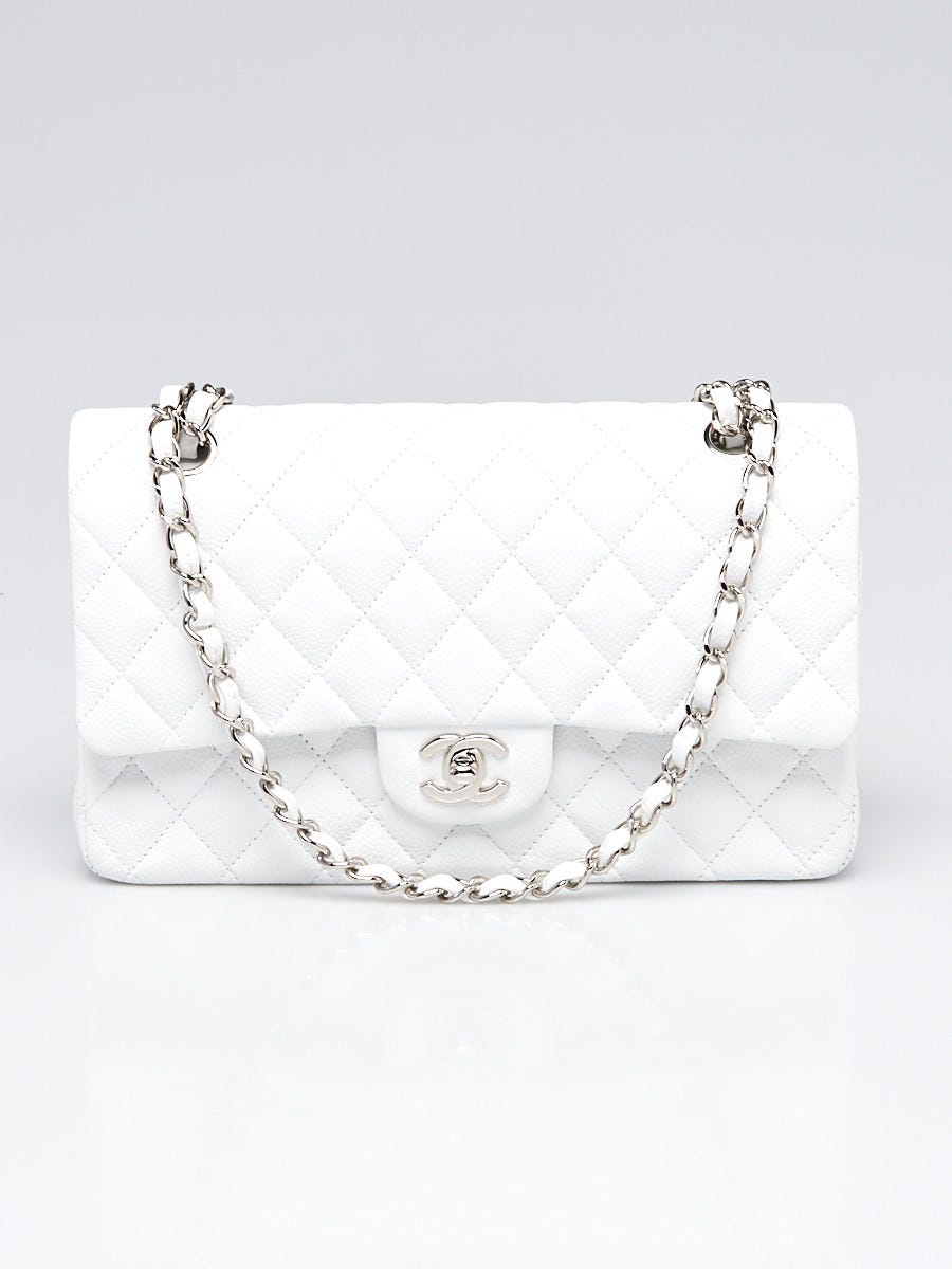 Chanel White Quilted Caviar Leather Classic Medium Double Flap Bag - Yoogi's  Closet