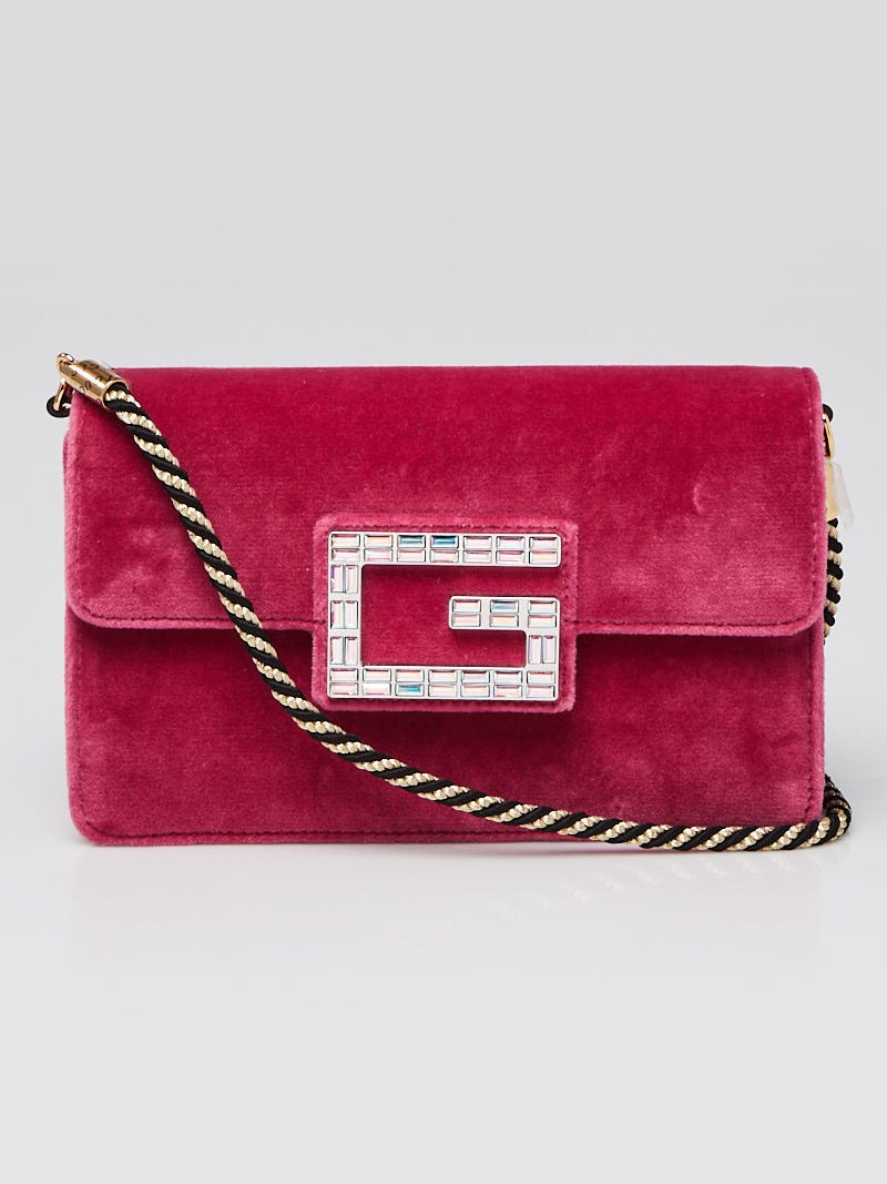 Gucci Broadway Crystal G Velvet Shoulder Bag in Red