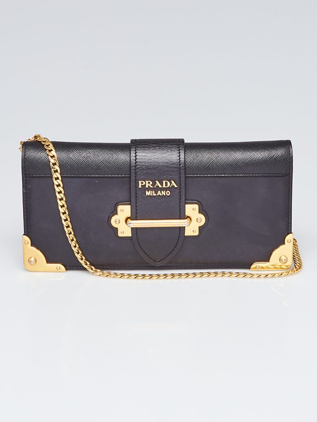 Prada Black Calfskin and Saffiano Leather Cahier Long Clutch Bag