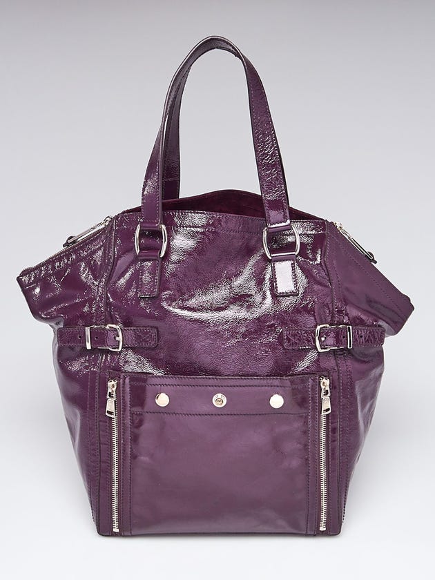 Yves Saint Laurent Dark Purple Patent Leather Large Downtown Tote Bag