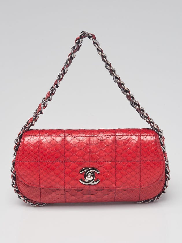 Red Chanel Python Chanel Red Python Triple Chain CC Mini Flap Bag | Yoogi's Closet