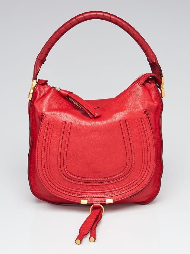 Chloe Red Pebbled Leather Medium Marcie Hobo Bag